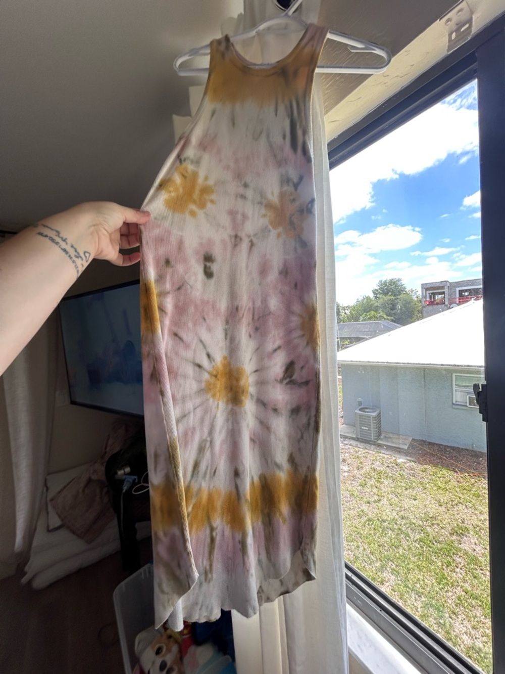 Young Fabulous & Broke Tie-Dye Maxi Dress in White, Yellow, Pink